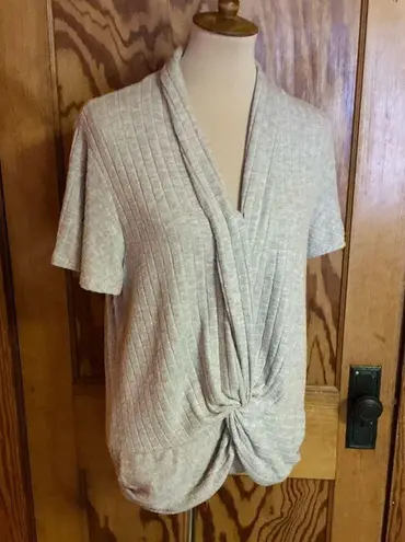 Hummingbird tan slouchy knotted front sweater