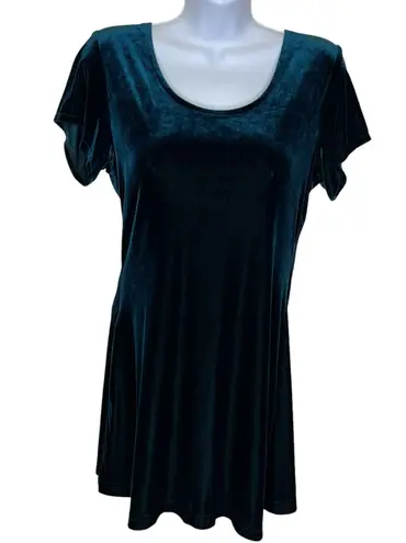 579 Vintage 5•7•9 Mini Short Sleeve Velvet Skater Dress Teal Green Size Small
