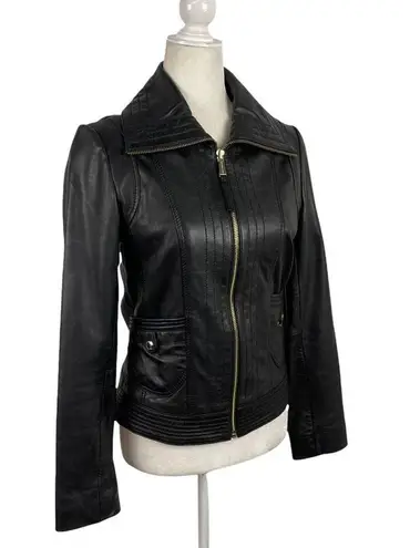 Michael Kors Missy Wing Collar Black Leather Moto Jacket Size XS $695