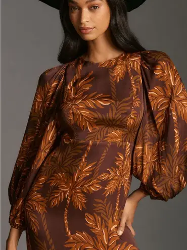 Farm Rio Anthro Long-Sleeve Low-Back Printed Midi Dress