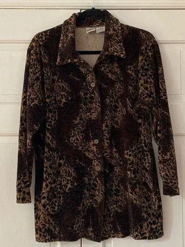 Jason Maxwell Vintage Velour Velvet Animal Print Tunic Top Blouse Shacket Jacket
