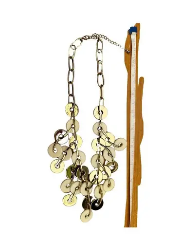 Coin Disc Bead Collar Necklace White Gold