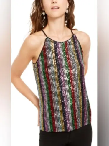 International Concepts XS Sequin Spaghetti Strap Tank Top Back Keyhole Closure Red