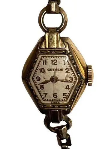 Vintage 10k Gotham Petite Ladies Art Deco Wind Up Watch Time Piece Gold