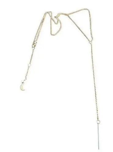 Luna Norte Gold Tone Y Necklace Bar Pendant Moon Charm Adj 25.5" Minimalist