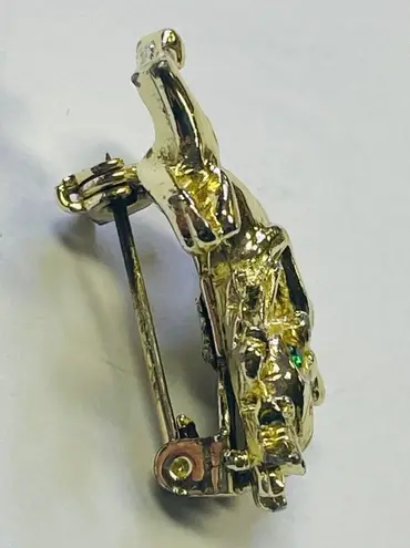 Gold Tone Lion Pin Brooch Green Rhinestone Eyes VERY SMALL Zoo Animal Vintage