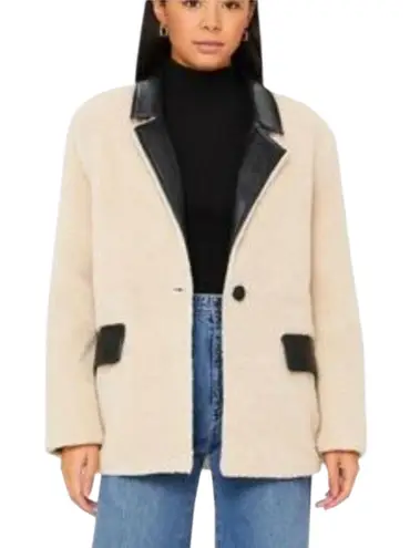 We Wore What Womens Oversized Faux Fur Blazer Jacket Small Ivory Vegan Leather NWT
