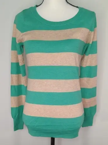Sag Harbor Women's Tan & Green Striped Tight Knit Sweater | Size S | NWT