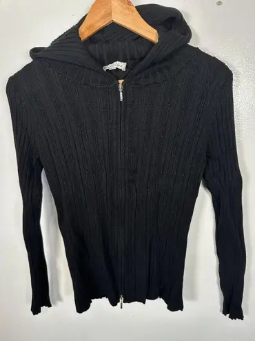 Y2K Belldini Womens Medium Hoodie Long Sleeve Top Black Stretch Full Zip