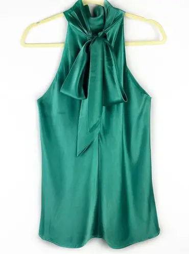 Ramy Brook Lori Green Stretch-Silk Satin Sleeveless Tie Neck Top XS Quiet Luxury