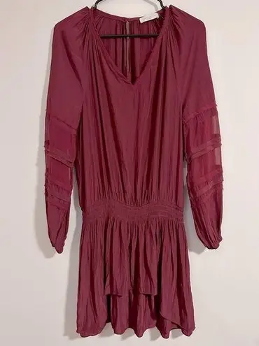 Ramy Brook New York drop waist v neck dress polyester silk burgundy