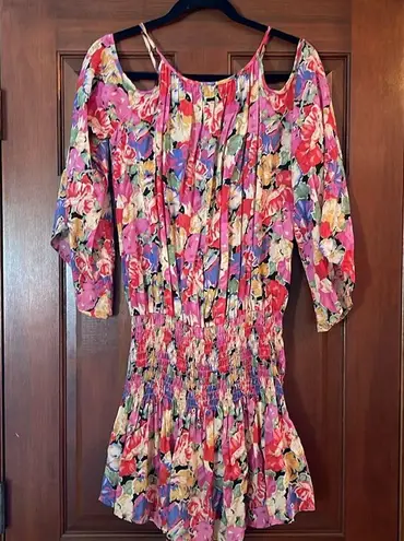 Blu Moon cold shoulder smocked hips mini dress size S