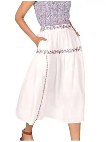 NWOT Banjanan Antonia Skirt Srinagar Embroidered White. MSRP $345. Size L White Size L