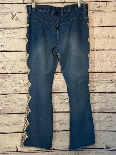 Mixit Jeans Stretch Wide Leg with Lace & Sequin Embellished Sides-10