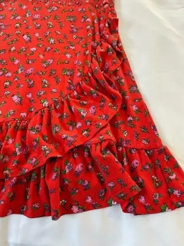 ASOS  Shirred Red Ditsy Floral Faux Wrap Dress Size 6