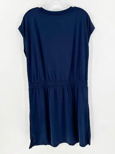 Stylus Blue Round Neck Cap Sleeve Drawstring Waist Pocket Shift Dress Size Large