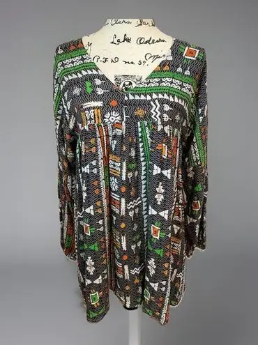 Velzera Tunic Dress Aztec Print Long Sleeve Casual Boho Festival Size S