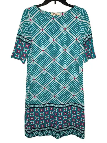 Aryeh Women's Dress Shift 3/4 Sleeve Magenta Print Round Neck Multicolor Medium