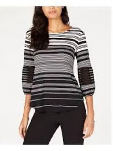 Alfani Black White Classic Striped Illusion Sleeve Pullover Blouse Size S