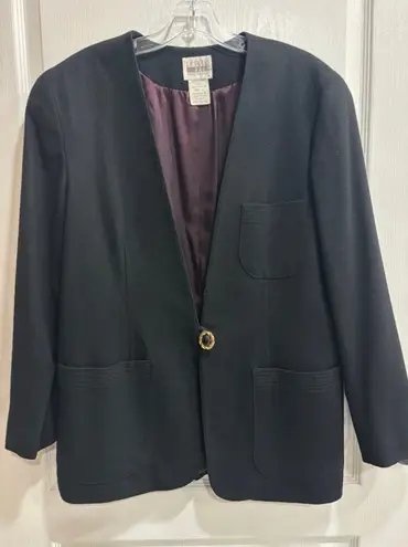 Leslie Fay Women's Vintage Black Merino Wool Blazer with Single Button Size 12 - Image 1