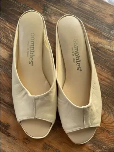 Oomphies Open Toe Leather Mules‎ Slides, Beige Color thumbnail 1