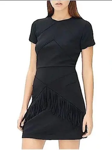 Sandro  Paris Ralene Wool Black Fringe Mini Dress size 1 US Small