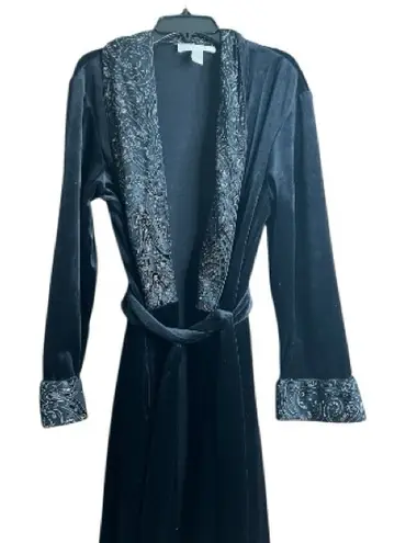 Oscar de la Renta Vintage Pink Label Black Velour Bathrobe Size Small