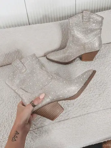 Forever Link Rhinestone Champagne Cowboy Ankle Boot
