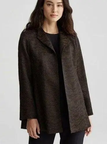 Eileen Fisher  Size XL Silk Blend Jacquard Wave Jacket Open Front Wing Collar