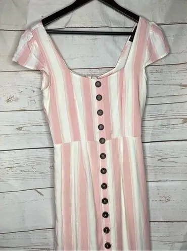 Trixxi  • Midi Dress • Striped • White Pink • Medium • Buttons • Sleeveless