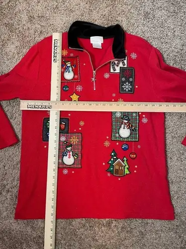 Ugly Christmas Sweater Vintage Ugly‎ Christmas Sweater Ribbed Quarter Zip Snowman size Large