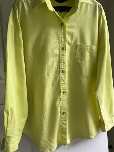 Harvé Benard Harve Benard Neon Light Green Yellow Linen Blend Oversized Shirt Blouse, Size L