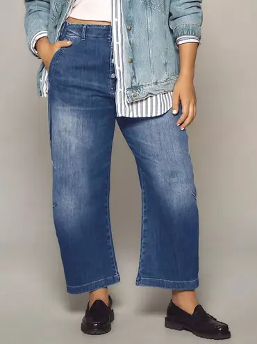 Pilcro The Arin Mid-Rise Button-Front Barrel Pant by Wide Leg