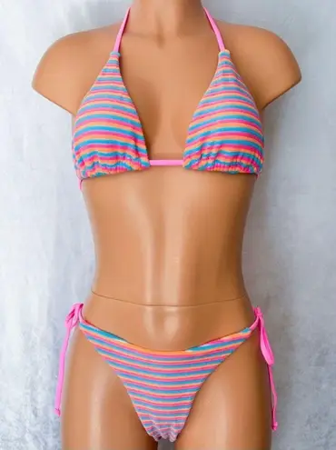 Boutique Pink & Multi-Colored, Stripe, Bikini Set