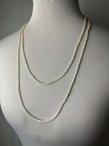 vintage faux pearl single strand long retro necklace White