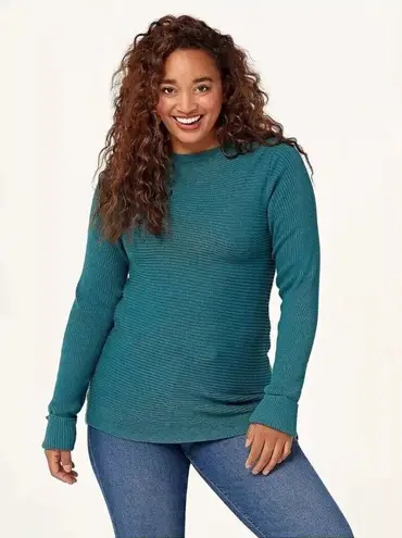 LOGO By Lori Goldstein Logo Lori Goldstein Women's Ribbed Stitch Cloudia Sweater Teal Large Mock Neck