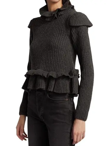 Ganni Phantom Gray Ruffle Open Back Wool Sweater XS NWT