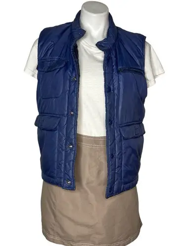 VINTAGE Vest 70s Style By Martini Navy Blue Snap Front Pockets Size Small