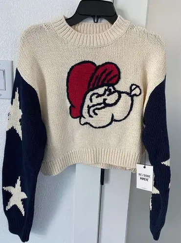 RE/DONE $450 NWT x POPEYE 50s IVORY CLASSIC CREWNECK SWEATER SZ SMALL