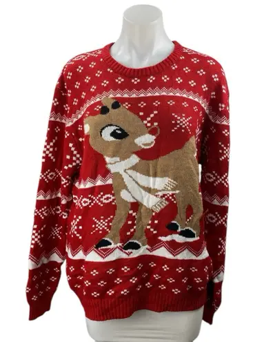 Rudolph Women's Red Reindeer Fair Isle Christmas Long Sleeve Sweater Top Size XL