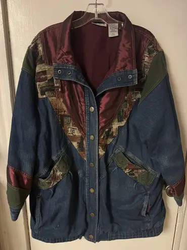 Blair Vintage 90's Patchwork Denim Jacket XL Southwestern Tapestry Western Coat - Image 1