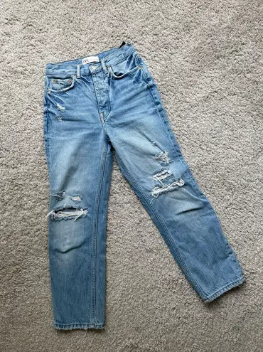 ZARA high waisted ripped knee distressed straight leg denim jeans