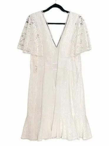 Eliza J NWT Fit & Flare Ivory White Lace Flutter Sleeve Short Dress Size 14 NEW