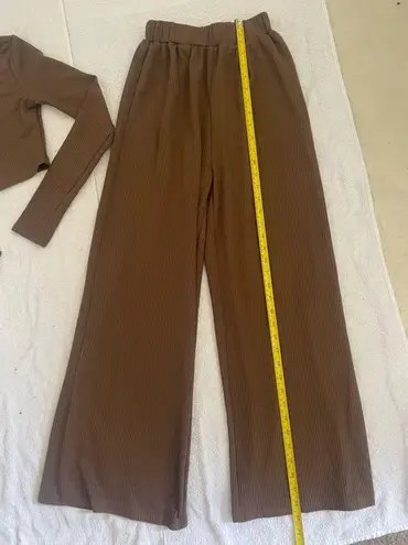 Cider NWOT Set Solid Knitted Ribbed Crop Top Long-Sleeve and Wide Leg Pants