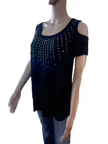 JM Collection  cold shoulder studded tee