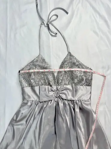 Fiesta Fashion Fiesta Sparkly Glitter Silver Metallic Deep V Halter Mini Homecoming Dress - S