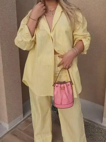 Yellow Striped Women's Jumpsuit Size L