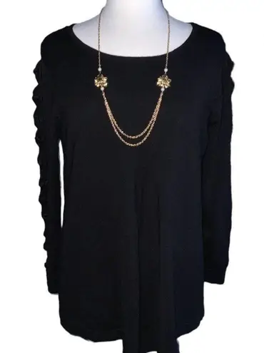 Joseph A . Black Knotted Open Sleeve Detail Pullover Round Neck Soft Sweater Lg