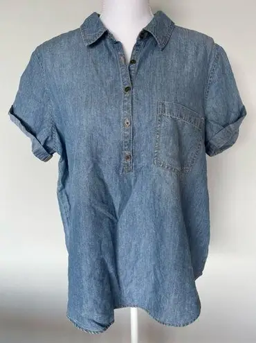 a.n.a Denim Quarter Button Top | Lightweight | Size L