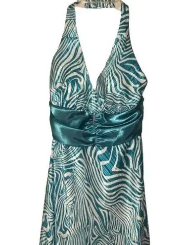 Taboo TEAL MULTI ANIMAL PRINT EMBELLISHED WAIST MAXI DRESS 9/10